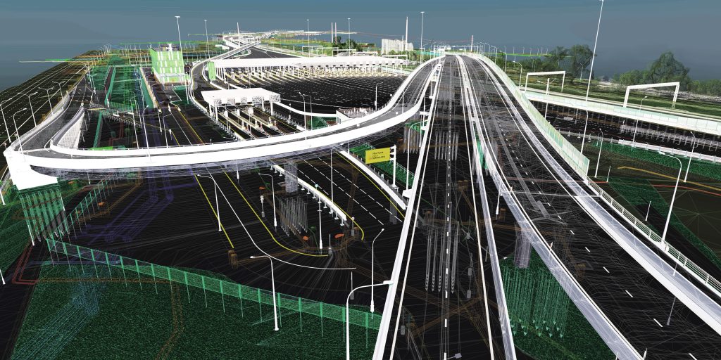 modèle 3D de l'objet d'infrastructure de transport d'une zone urbaine en vue fil de fer
